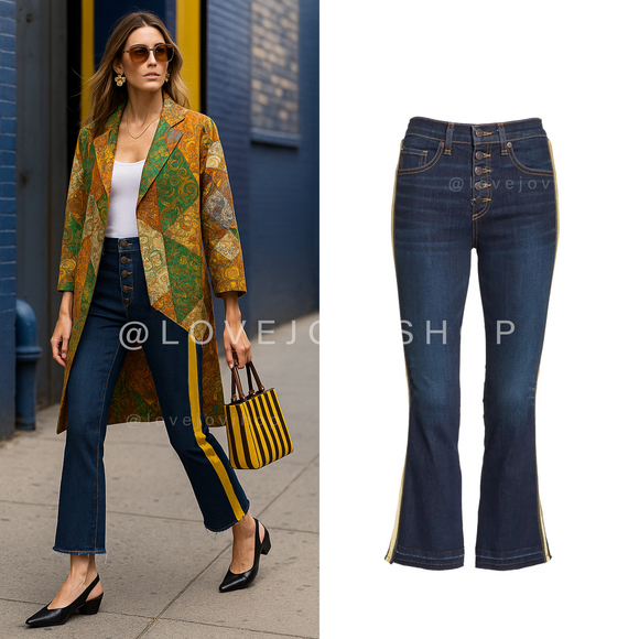 Maximalist | Veronica Beard Bootcut Jeans | High Waist Yellow Gold Racer Stripe - Picture 1 of 16